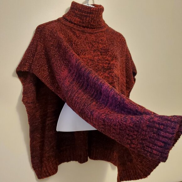 Apt. 9 Women’s Turtle Neck Poncho Knit Sweater Red Black - (OS) - Picture 3 of 13